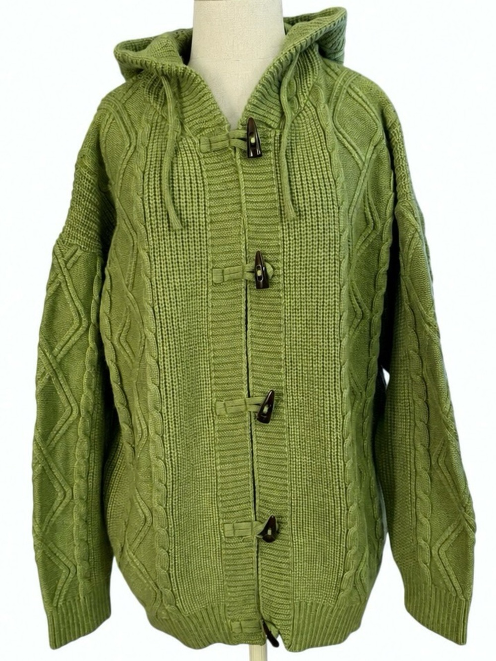 Cider Sage Green Chunky Cable Knit Hooded Toggle Cardigan Sweater Medium NWT